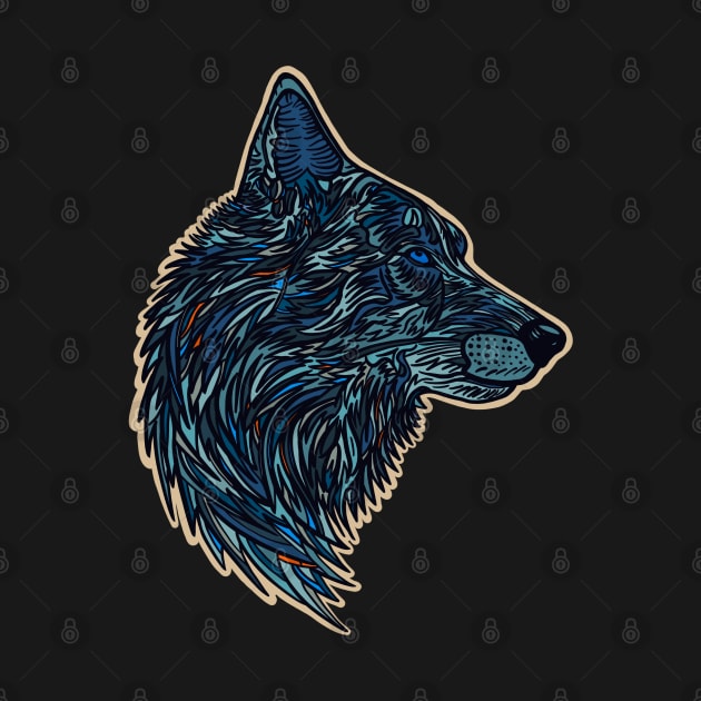 Wolf side profile design #2 - blue version by DaveDanchuk