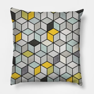 Colorful Concrete Cubes - Yellow, Blue, Grey Pillow