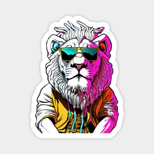 Concrete Safari: Lion's Selfie in Urban Gear Magnet