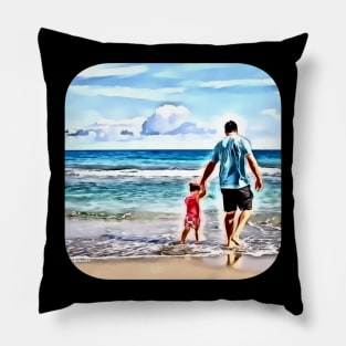 Father and child beach passive income Pillow