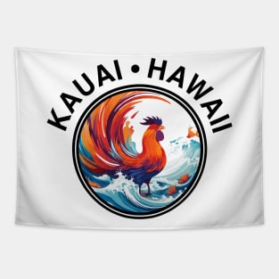 Kauai Hawaii - Rooster (with Black Lettering) Tapestry