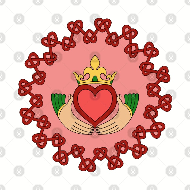 Claddagh and Red Knotwork on Pink by AzureLionProductions