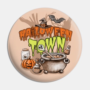 Scary Pumpkin And Bats Halloween Town Pin