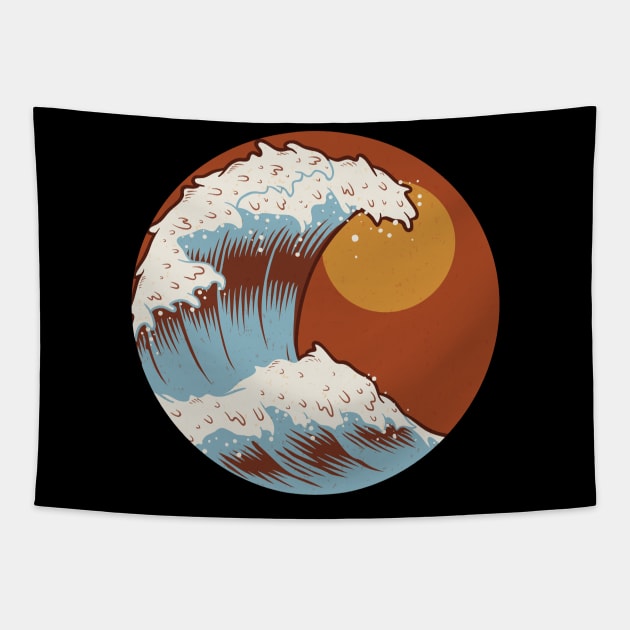 The Great Wave Off Kanagawa Terracotta Color Tapestry by edmproject