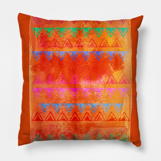 Abstract Bunting Watercolor Painting in Hot Pink, Orange, Mint & Blue Pillow by micklyn