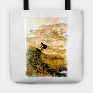 Surfer Silhouette Chasing Waves Sunset Tote