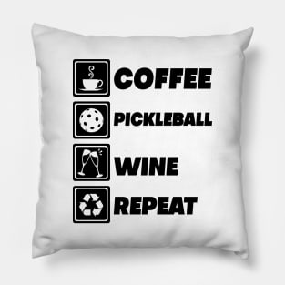 'Coffee Pickleball Wine Repeat' Funny Pickleball Gift Pillow