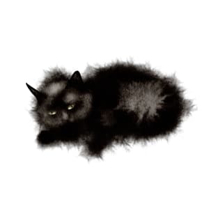 Sleeping Black Fluffy Cat T-Shirt