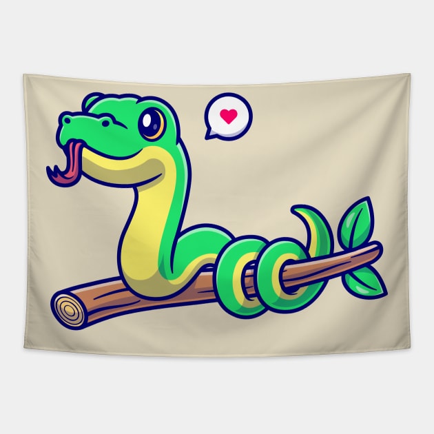 Cute Snake On Branch Cartoon Tapestry by Catalyst Labs