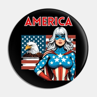 America: American Flag Bald Eagle Female Superhero 4th of July Pin