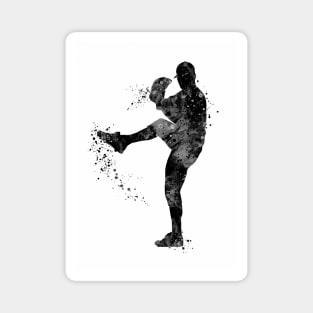 Baseball Boy Pitcher Black and White Magnet