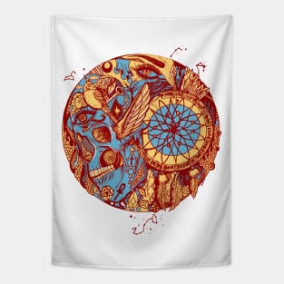 Pastel Cream Skull and Dreamcatcher Circle Tapestry