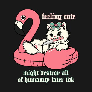 feeling cute kitty cat in flamingo floatie T-Shirt