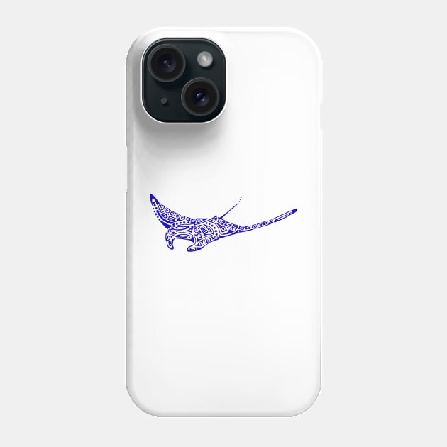 Manta ray ultramarine blue tattoo pale gray background Phone Case by Zamen