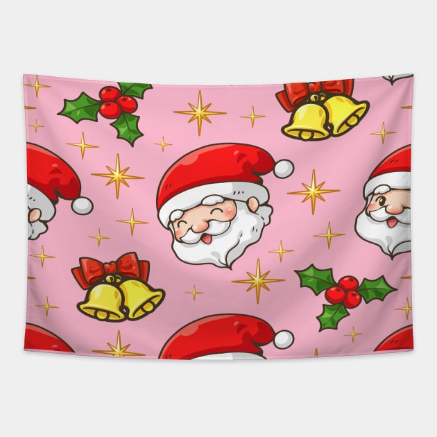 Cute Cheerful Santa Pattern Tapestry by DragonTees