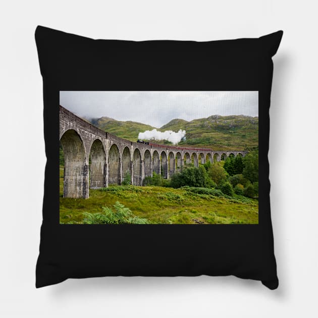 Glenfinnan railway viaduct in the Scottish Highlands Pillow by Dolfilms