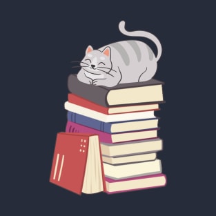 Chubby cat on a stack of books T-Shirt