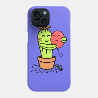 Cute Cactus shaved for a hug with a pink balloon Phone Case