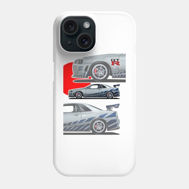 Brian's skyline gtr R34 Nissan (brian o conner) godzilla Phone Case by ASAKDESIGNS