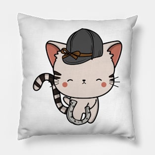 Funny tabby cat is ready to ride a horse Pillow