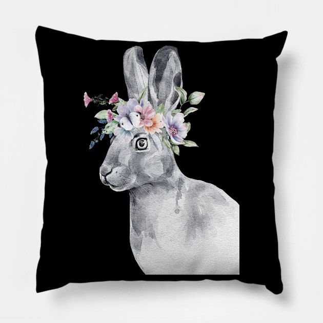 Floral Wild Rabbit Bunny Cottontail Spirit Wildlife Rescue Pillow by PinkyTree