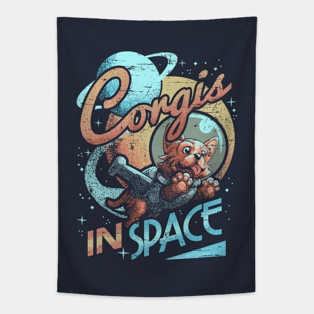 Corgis In Space Tapestry by wuhuli