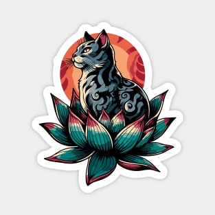 Grey cat with tribal tattoo in lotus Magnet