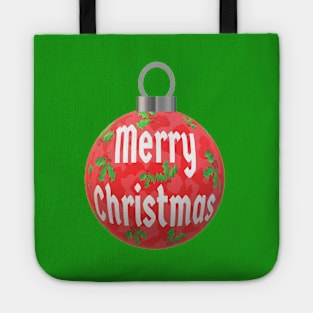 Christmas Tree Ornament with Merry Christmas, Abstract Red Peppermint and Holly Berries Tote