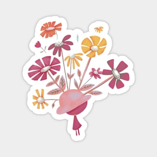 Girl in a Pink Bowler Hat with Flower Blooms Magnet