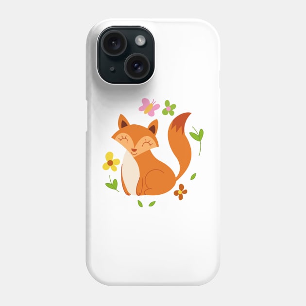 Adorable little fox with flowers Phone Case by Duzzi Art