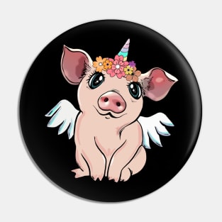 pig unicornand flowers crown Pin