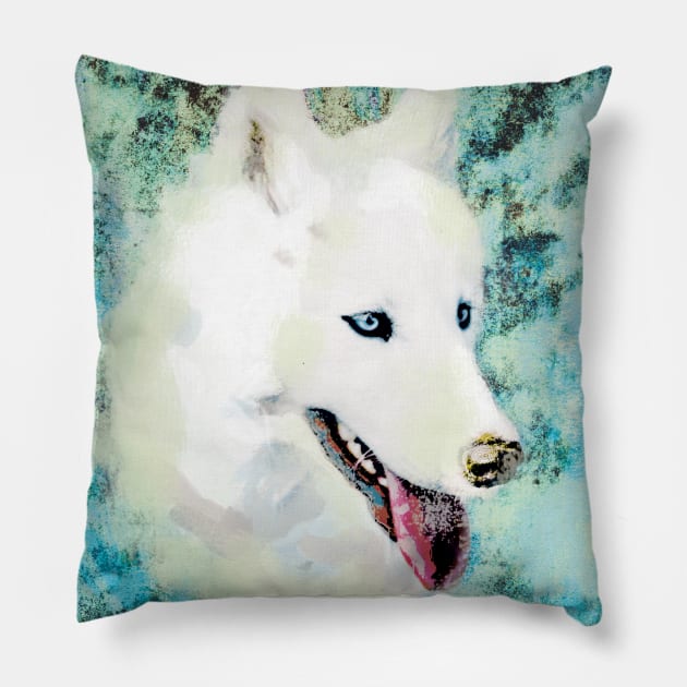 White Wolf Artistic Portrait Pillow by ArticArtac