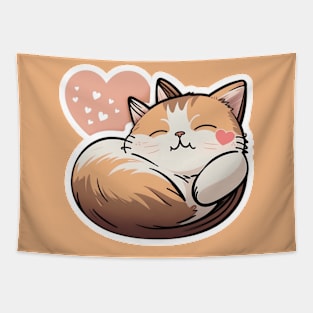 Sleepy Cat Valentine's Day Tapestry