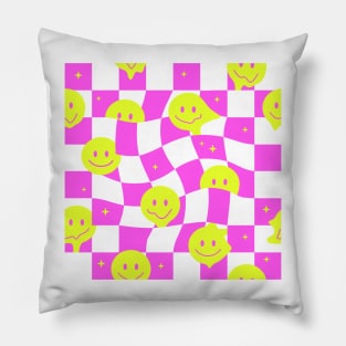 Checkered smiley pink Pillow