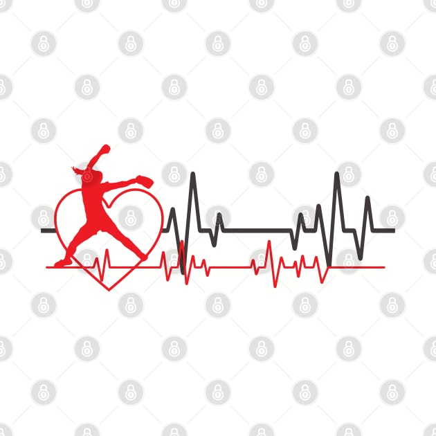 Softball Fastpitch Pitcher EKG Heartbeat Heart Love Softball Pitching by TeeCreations