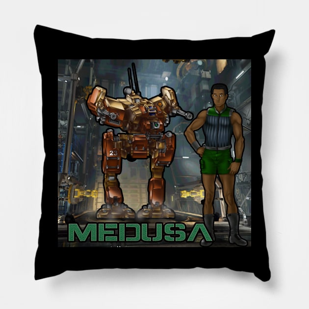 Medusa and his LCT-1V Locust scout mech Pillow by Oswald's Oddities