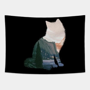 Beautiful Illustration Of A Forest and Lake Inside A Fox Tapestry