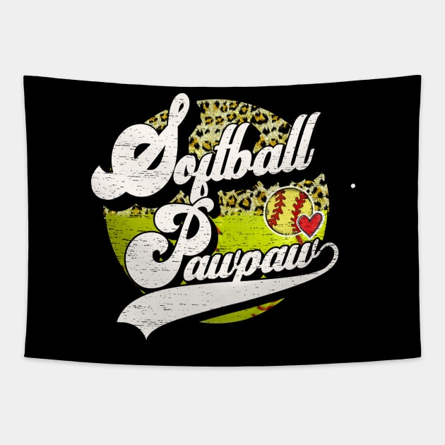 Softball Pawpaw Vintage Leopard Softball Family Matching Tapestry by Wonder man 