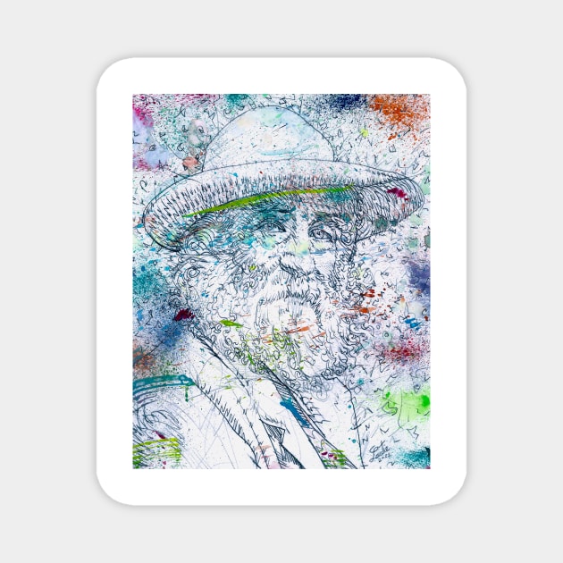 WALT WHITMAN watercolor and pencil portrait Magnet by lautir