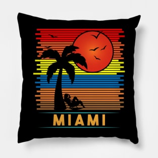 Retro Vintage Miami Beachside Sun Silhouette Pillow