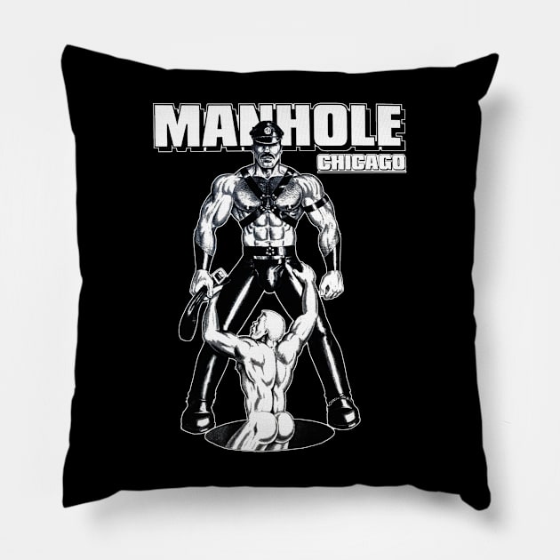 Manhole Vintage Retro Leather Gay Chicago LGBT Pillow by WearingPride