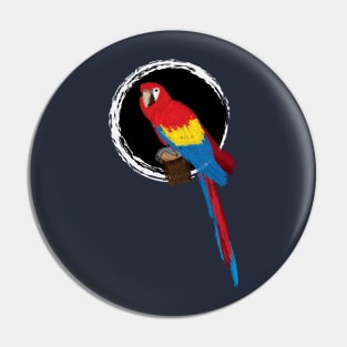 Artwork of a Sitting Scarlet Macaw Parrot II Pin