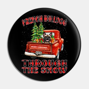 Christmas French Bulldog Through The Snow Dog Santa Truck Tree Pin