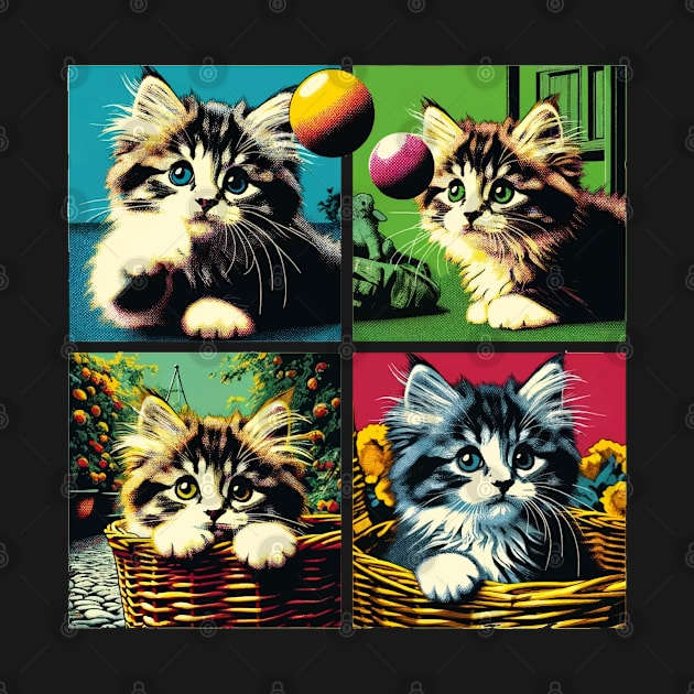 Domestic Medium Hair Pop Art - Cute Kitties by PawPopArt