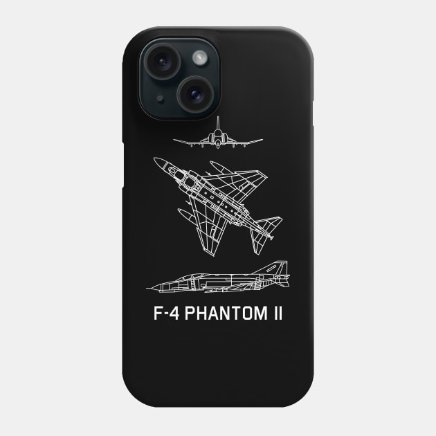 F-4 Phantom II American Jet Aircraft Fighter Bomber Plane Blueprints Phone Case by Battlefields