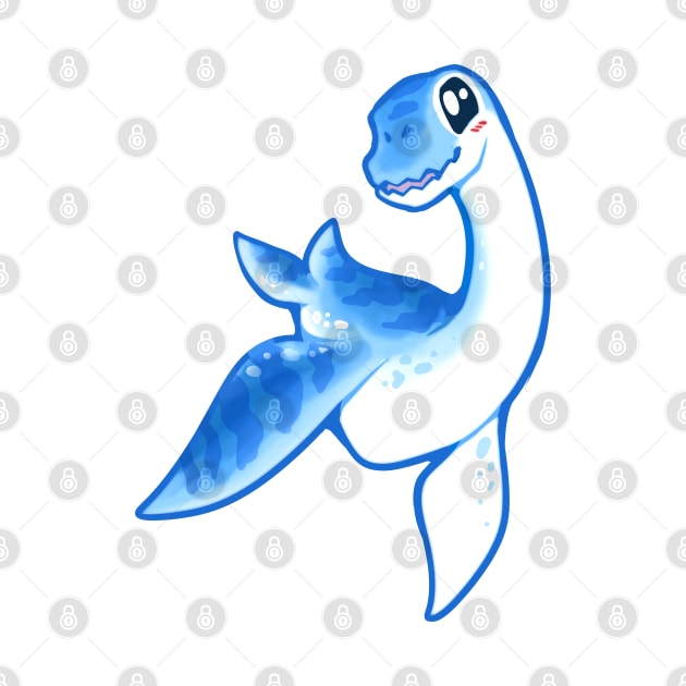 Cute Chibi Plesiosaur Marine Reptile Dinosaur cartoon drawing by Palaeoiris