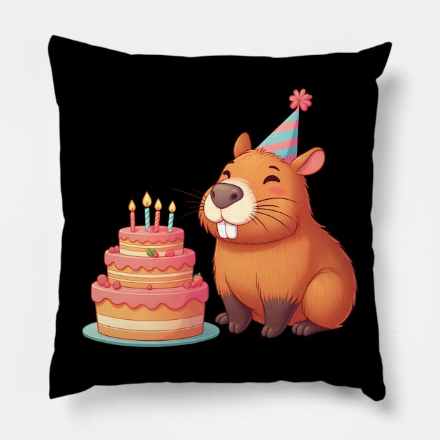 Capy Birthday Capybara Kawaii T-Shirt Pillow by ThesePrints