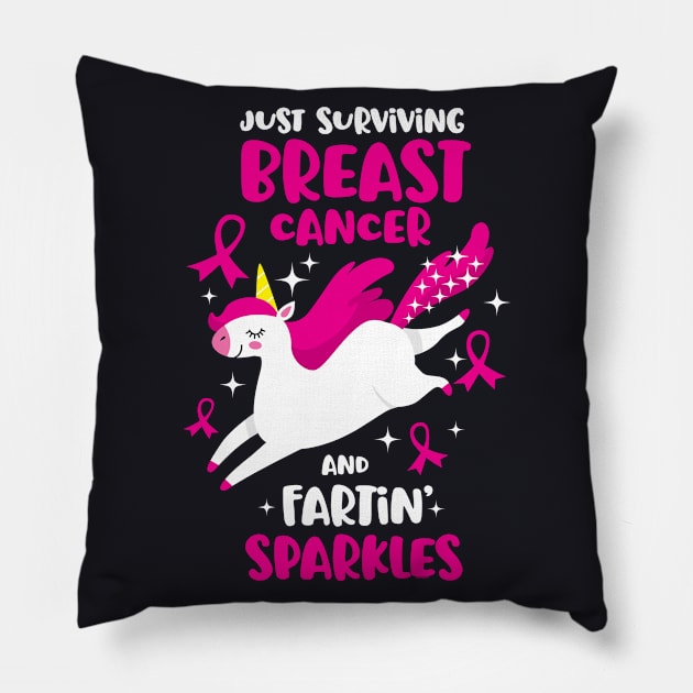 Breast Cancer Survivor Farting Unicorn Pillow by jomadado