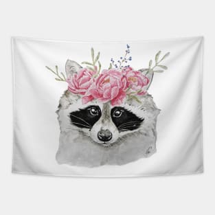 Cute Raccoon with Flower Headband Tapestry