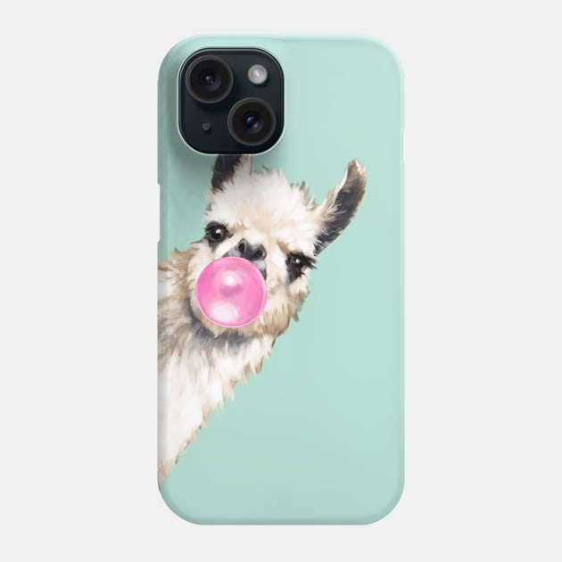 Bubble Gum Sneaky Llama in Green Phone Case by bignosework